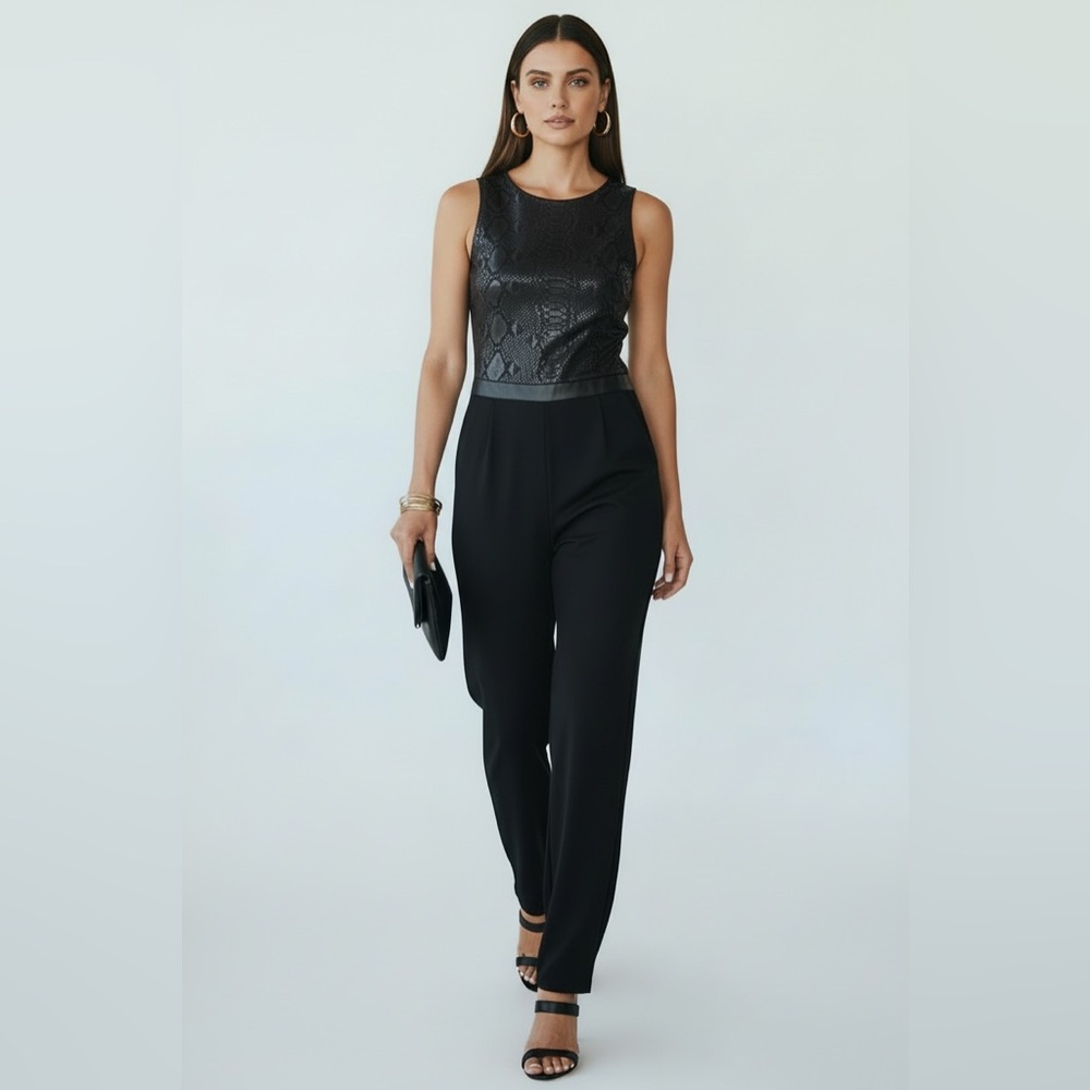 Maje women’s black animal print sleeveless jumpsuit